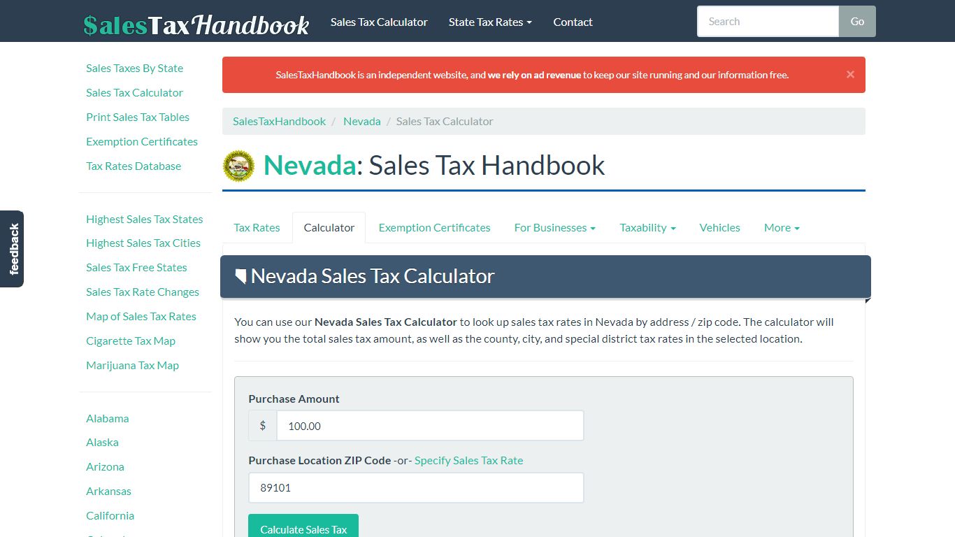 Nevada Sales Tax Calculator - SalesTaxHandbook