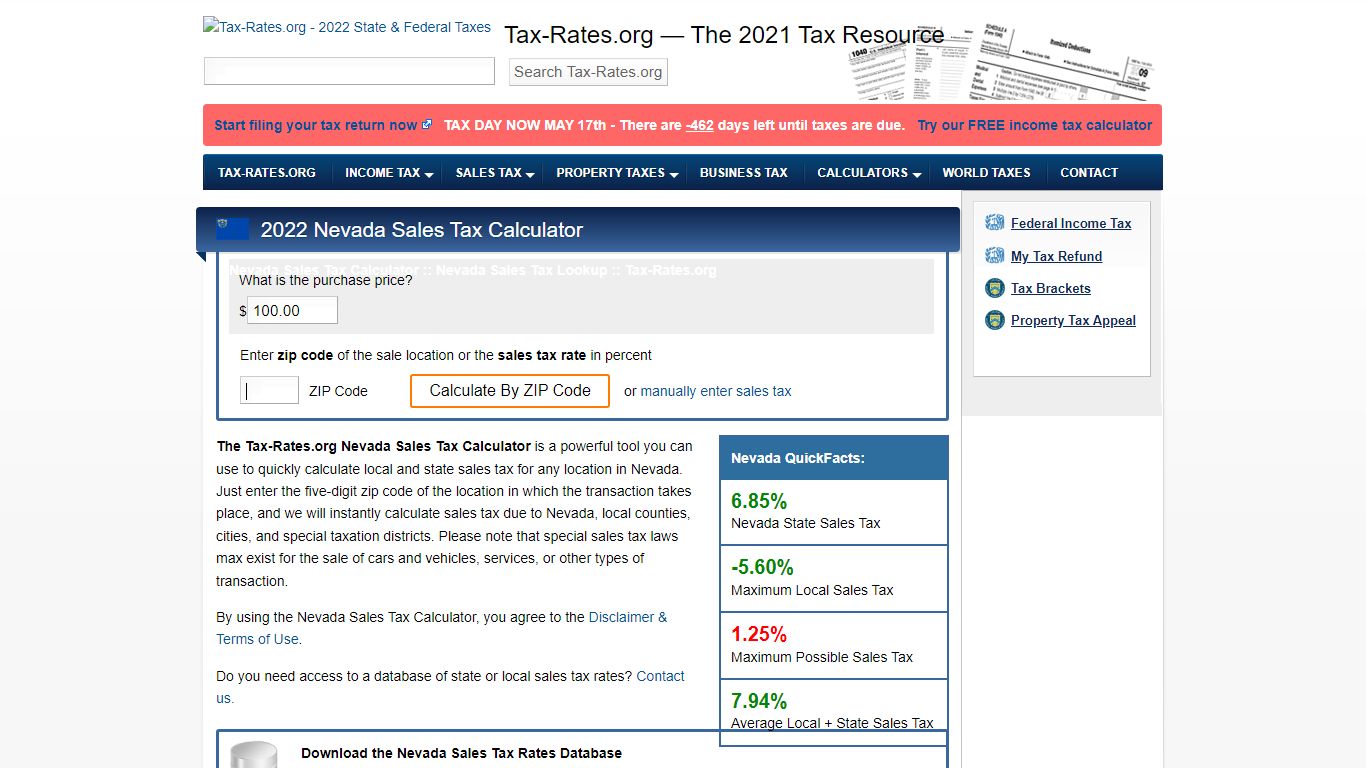 Nevada Sales Tax Calculator