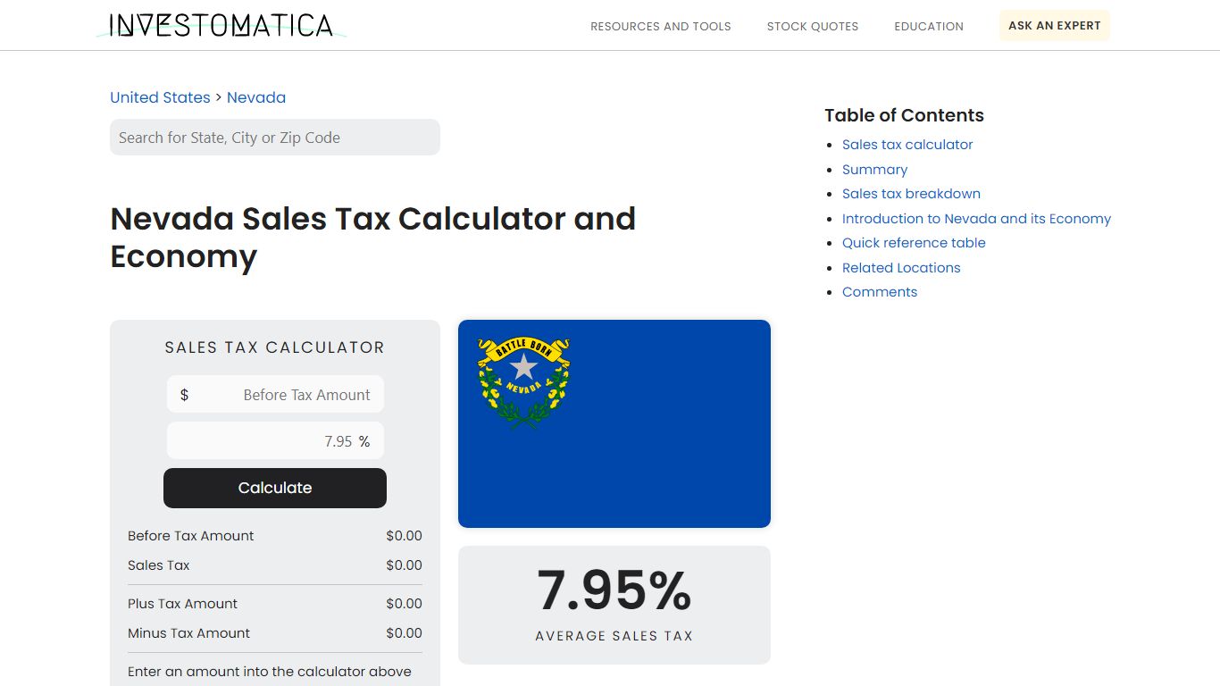 Nevada Sales Tax Calculator and Economy (2022) - Investomatica