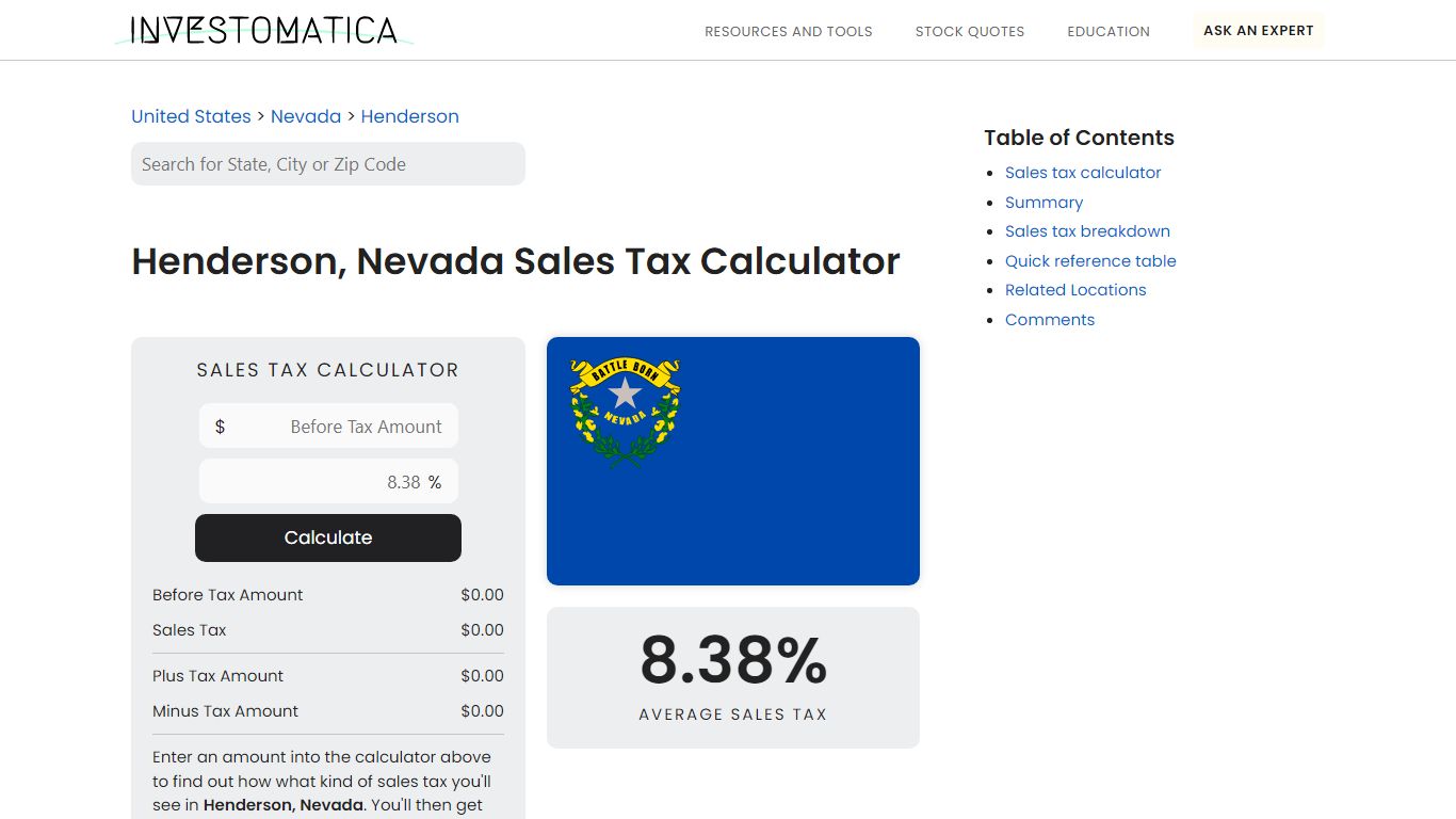 Henderson, Nevada Sales Tax Calculator (2022) - Investomatica