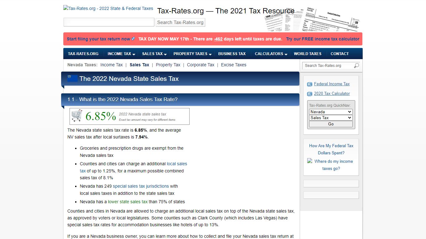 Nevada Sales Tax Rate - 2022