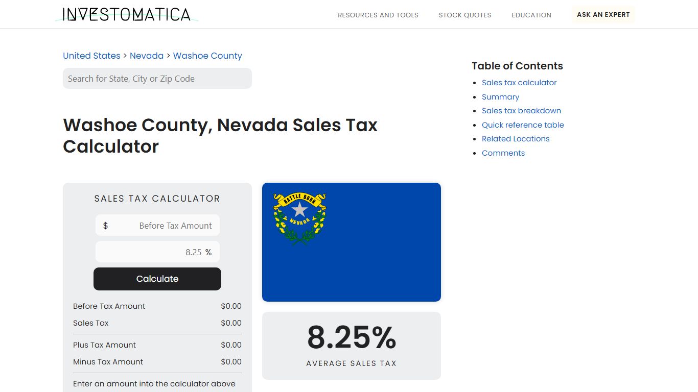 Washoe County, Nevada Sales Tax Calculator (2022)